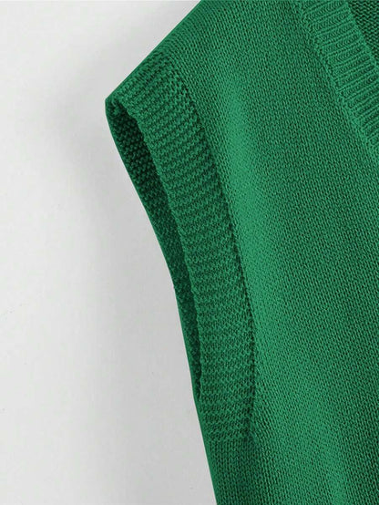 Marisa Fine Knit V-Neck Sleeveless Sweater Vest - Green