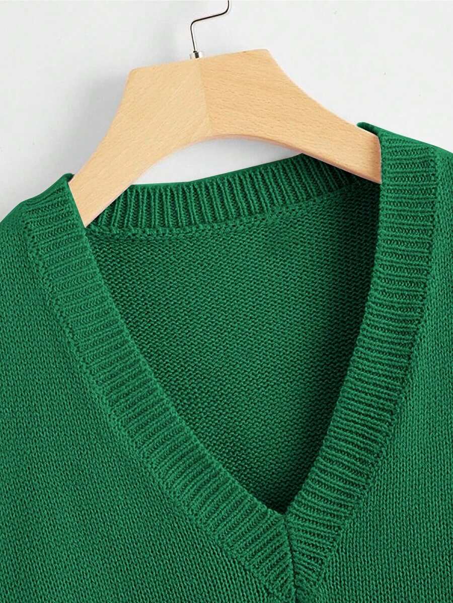 Marisa Fine Knit V-Neck Sleeveless Sweater Vest - Khaki