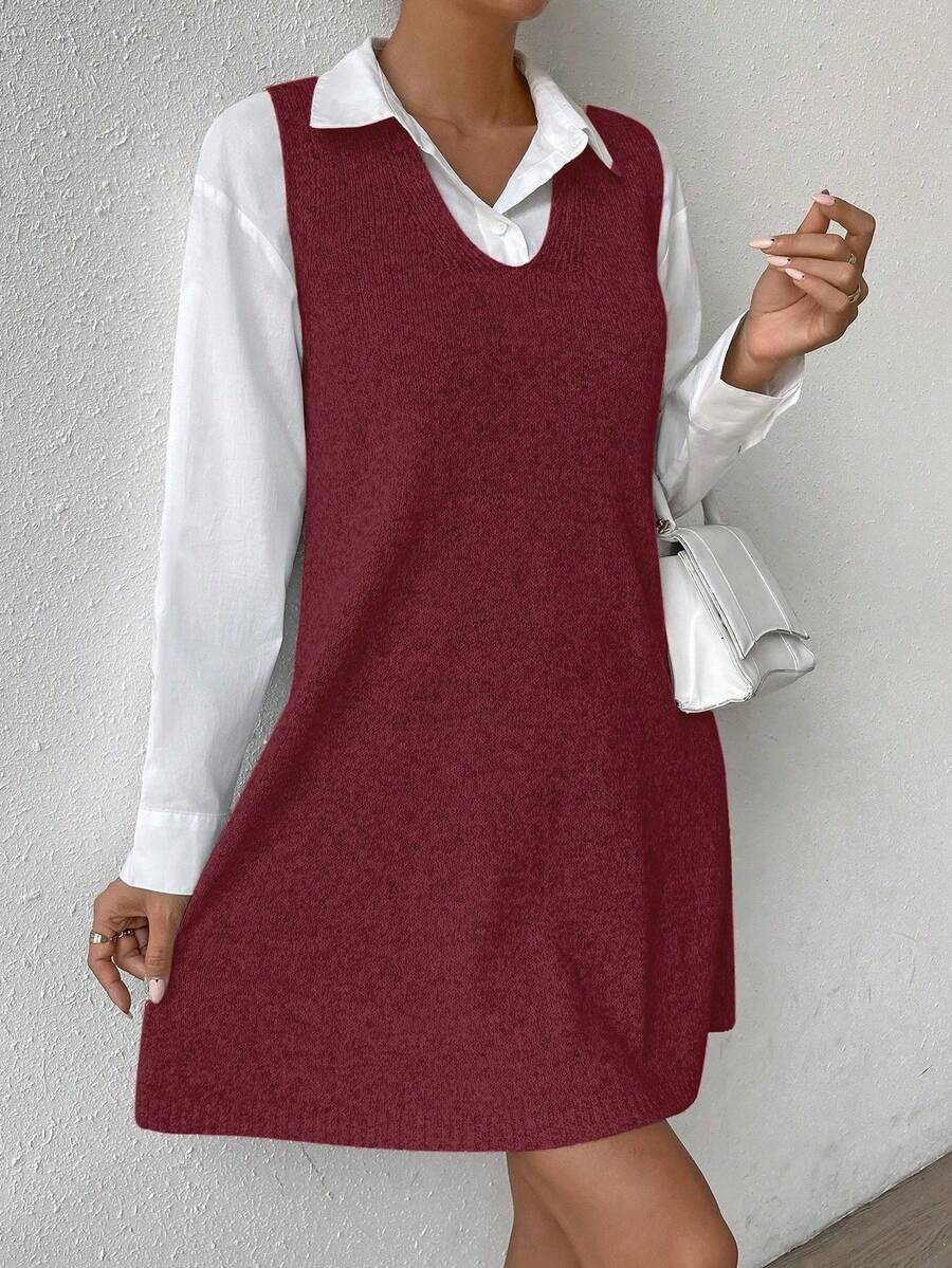 Amara Marled Knit Sleeveless Sweater Dress - Burgundy