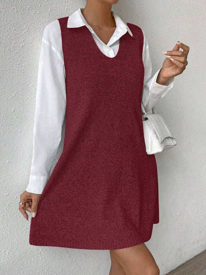 Amara Marled Knit Sleeveless Sweater Dress - Burgundy