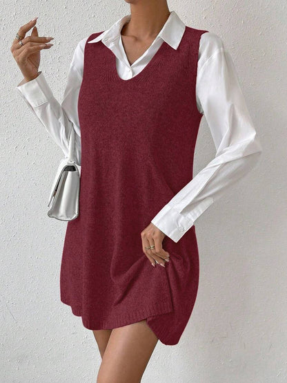 Amara Marled Knit Sleeveless Sweater Dress - Burgundy