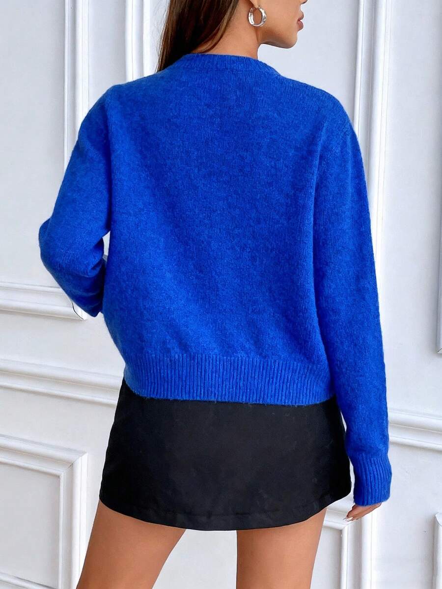 Women's Crew Neck Ribbed Knit Sweater, Fitted Pullover for Fall Winter - Grey