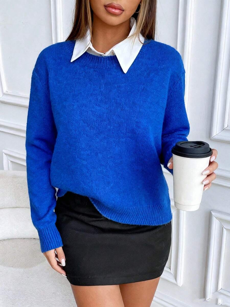 Women's Crew Neck Ribbed Knit Sweater, Fitted Pullover for Fall Winter - Beige