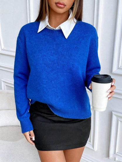 Women's Crew Neck Ribbed Knit Sweater, Fitted Pullover for Fall Winter - Beige