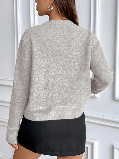 Women's Crew Neck Ribbed Knit Sweater, Fitted Pullover for Fall Winter - Grey
