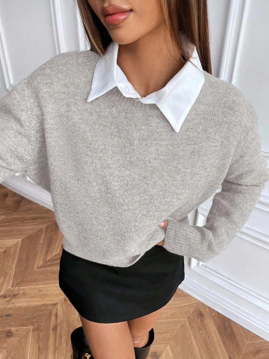 Women's Crew Neck Ribbed Knit Sweater, Fitted Pullover for Fall Winter - Pink