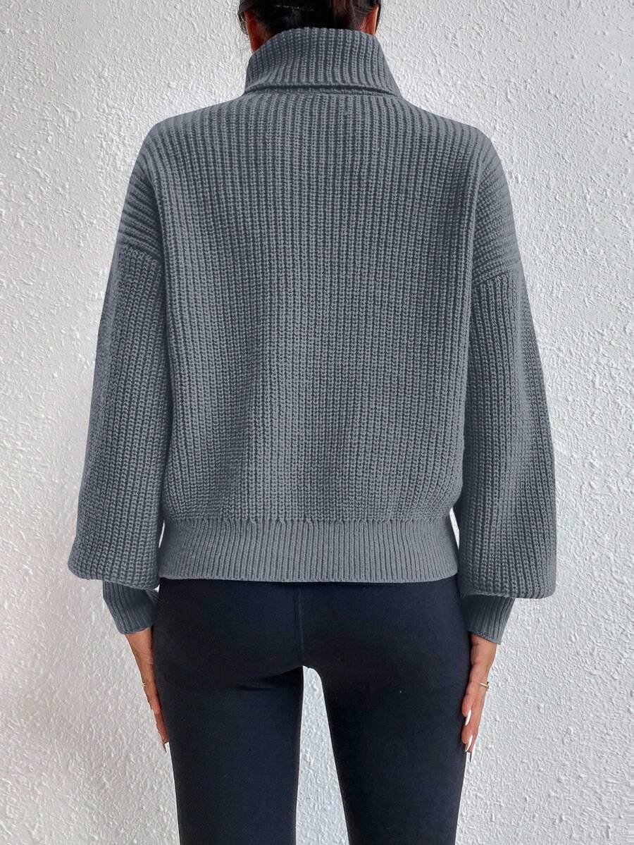 Wilhelmina Rib Knit Turtleneck Drop Shoulder Pullover Sweater - Army Green