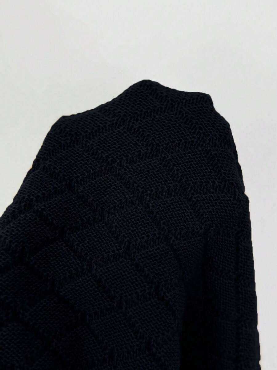 Margaux Diamond Knit Open Front Batwing Sleeve Shrug Cardigan - Black
