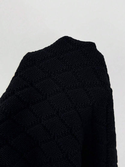 Margaux Diamond Knit Open Front Batwing Sleeve Shrug Cardigan - Black