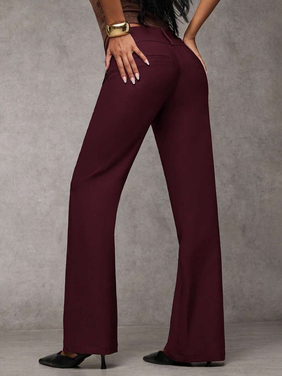 Antonia Low Rise Flare Leg Tailored Trousers with Pockets - Maroon