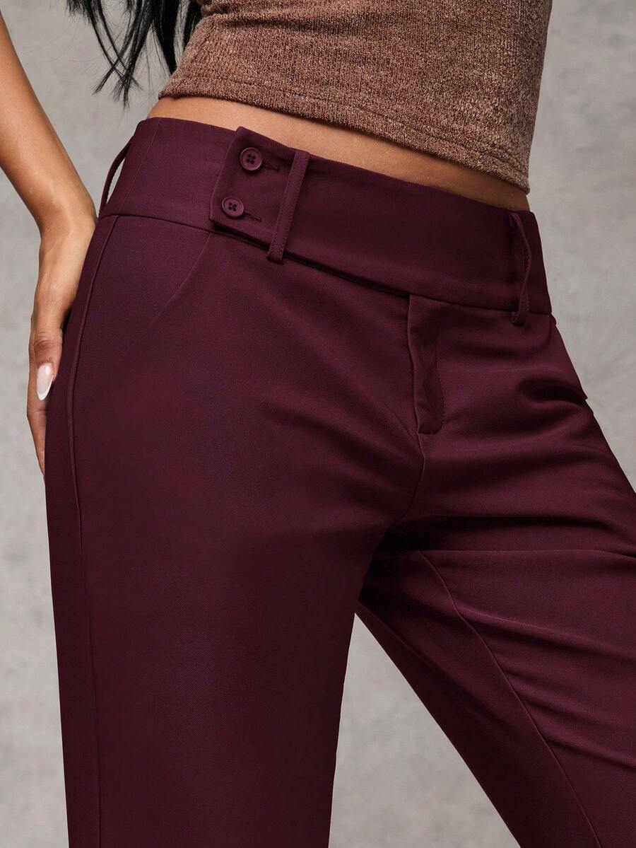 Antonia Low Rise Flare Leg Tailored Trousers with Pockets - Maroon