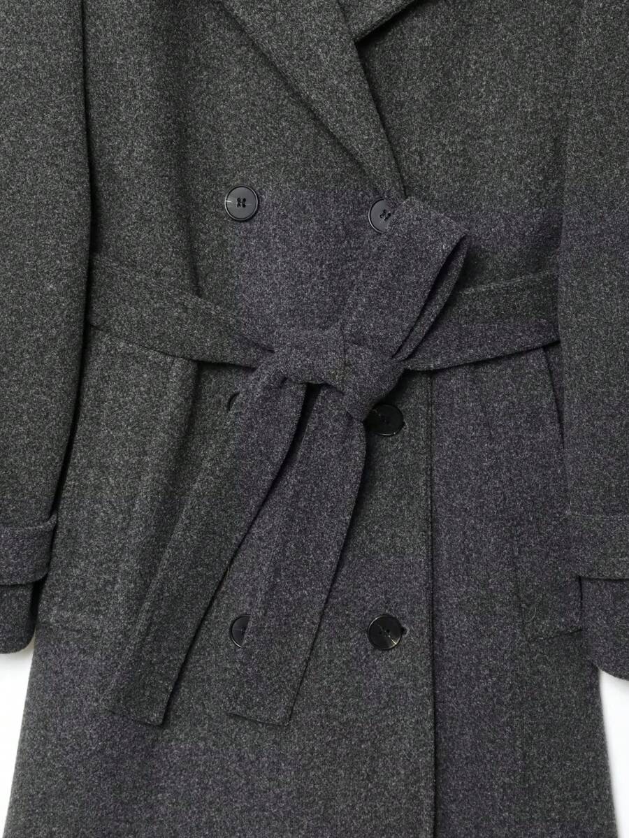 Laurel Double Breasted Belted Long Coat with Peak Lapels - Charcoal Grey