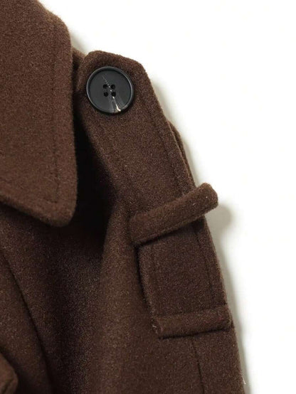 Laurel Double Breasted Belted Long Coat with Peak Lapels - Brown