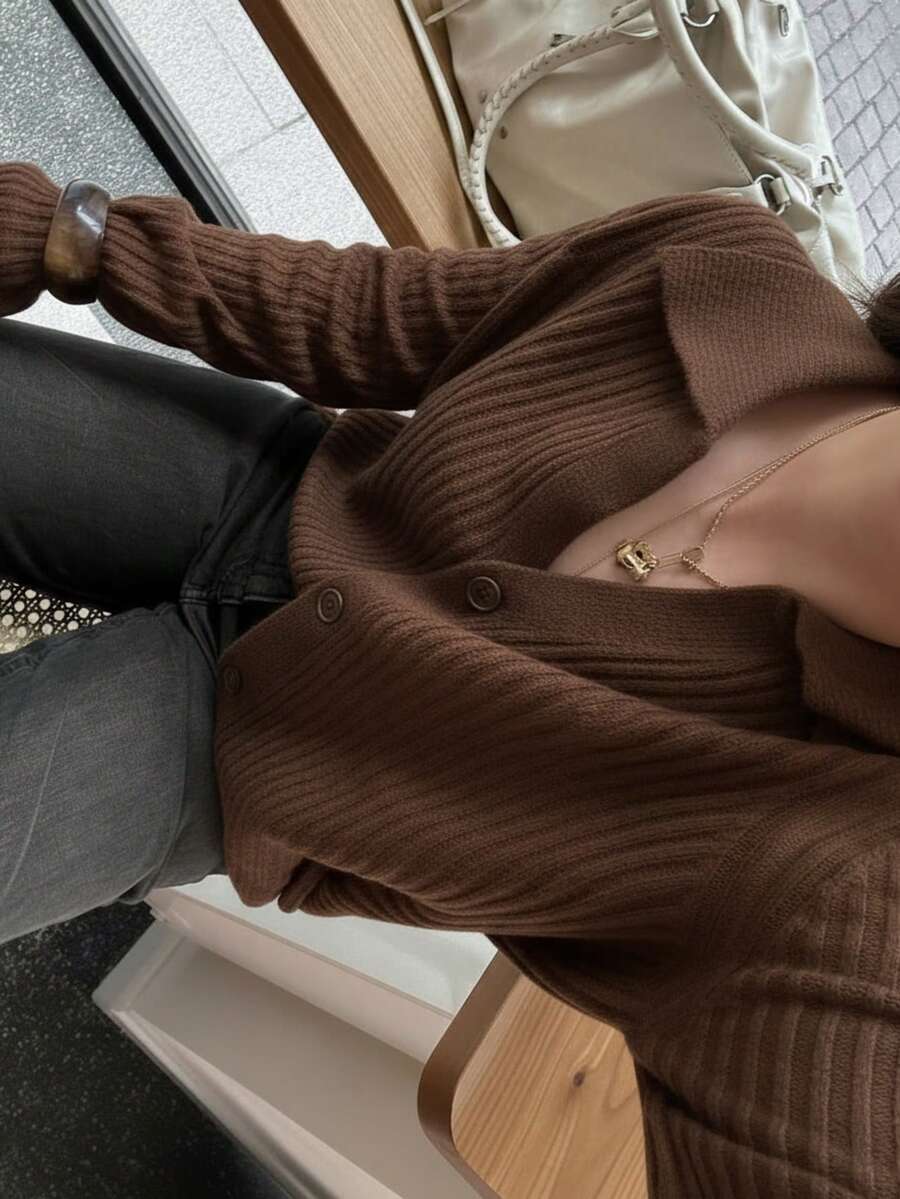 Bavaria Ribbed Knit Collared Button Front Cardigan