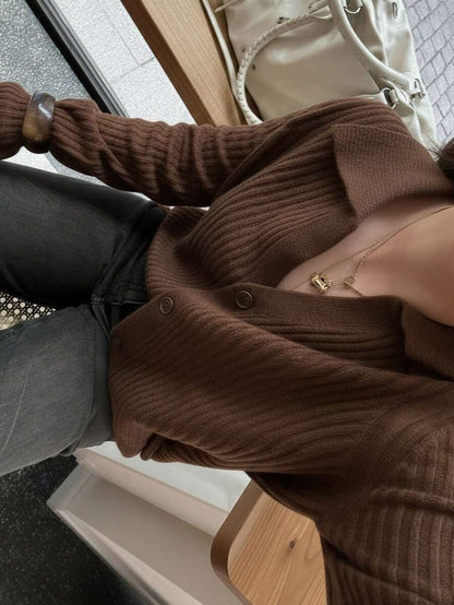 Bavaria Ribbed Knit Collared Button Front Cardigan