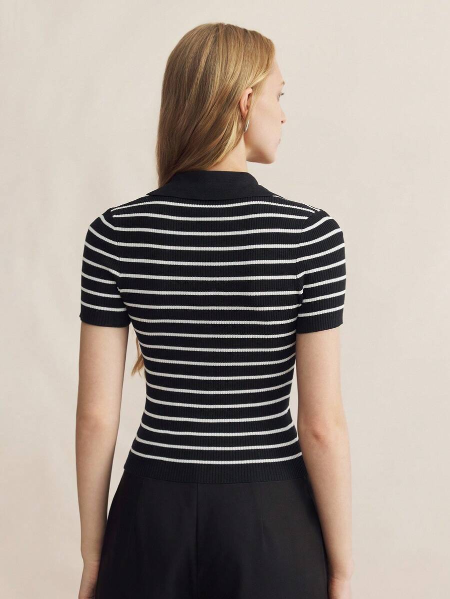Vera Striped Short Sleeve Knit Top - Black