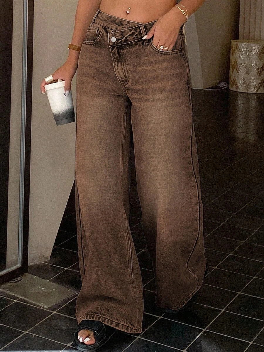 Missoula Low Rise Straight Leg Baggy Jeans - Brown