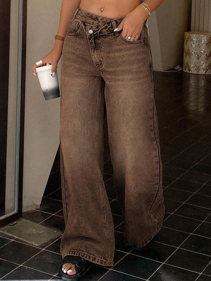 Missoula Low Rise Straight Leg Baggy Jeans - Brown