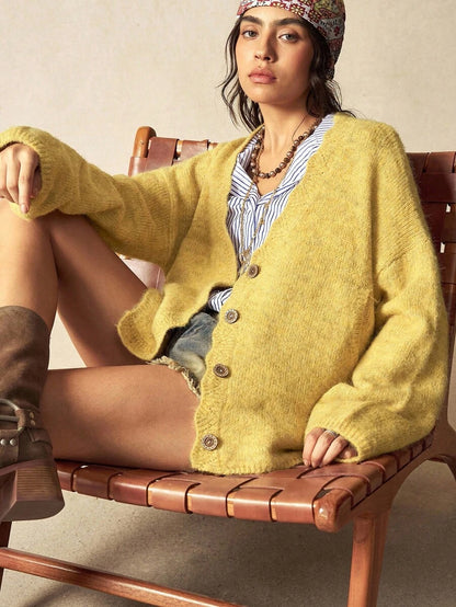 Megeve Oversized Fuzzy Knit Button Front Cardigan
