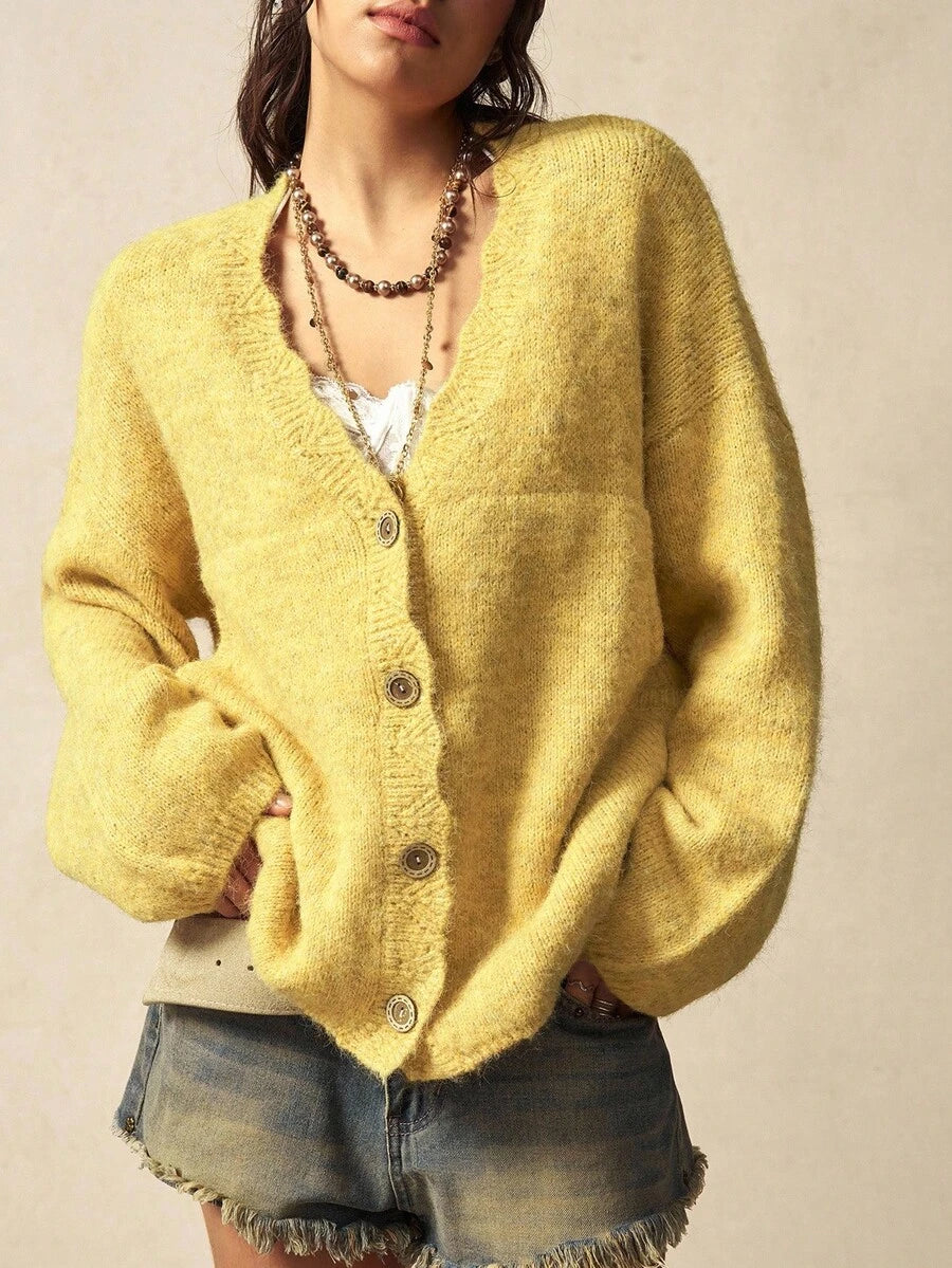 Megeve Oversized Fuzzy Knit Button Front Cardigan