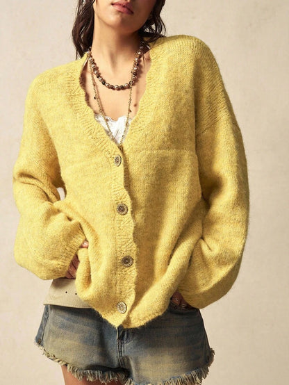 Megeve Oversized Fuzzy Knit Button Front Cardigan