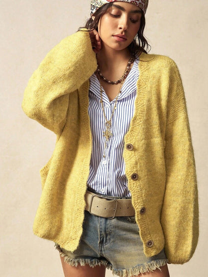 Megeve Oversized Fuzzy Knit Button Front Cardigan
