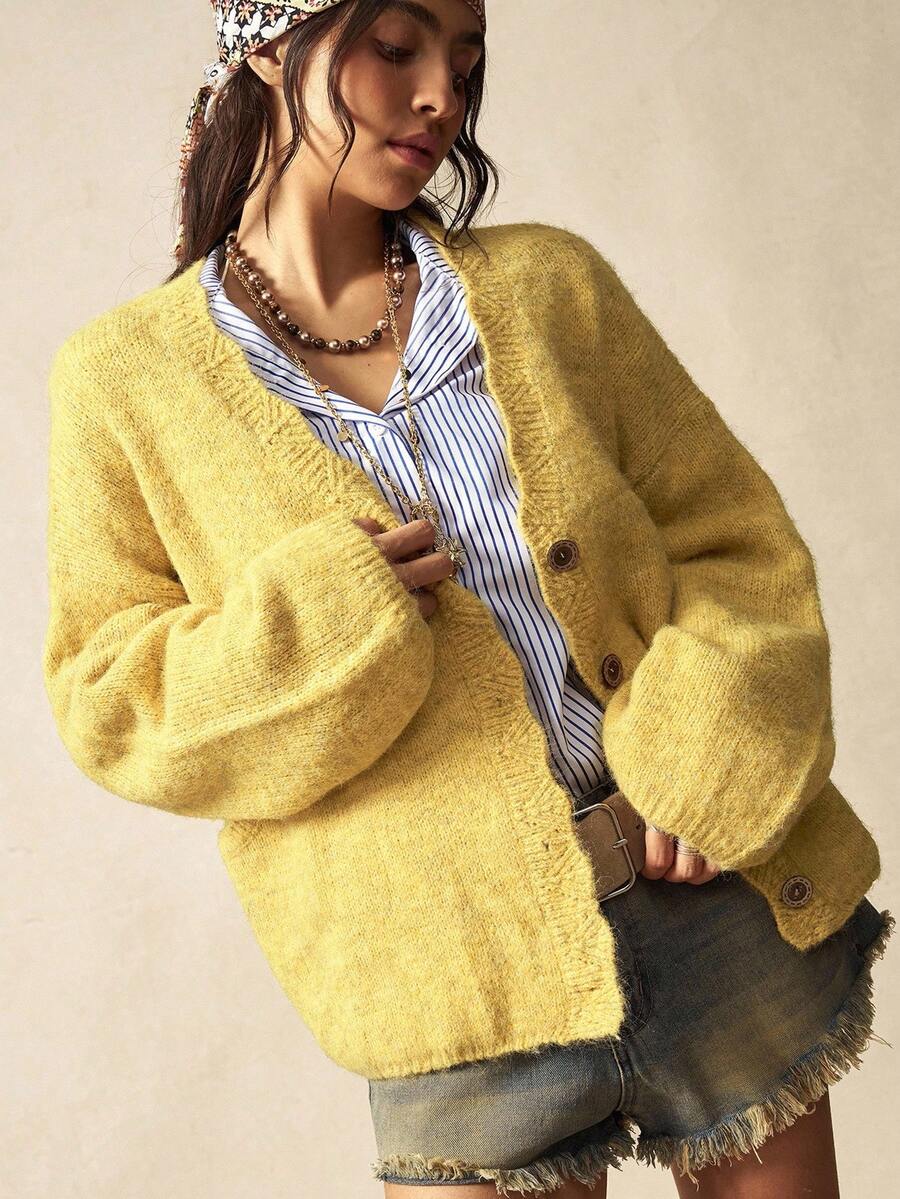 Megeve Oversized Fuzzy Knit Button Front Cardigan