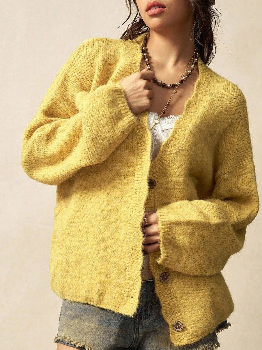 Megeve Oversized Fuzzy Knit Button Front Cardigan