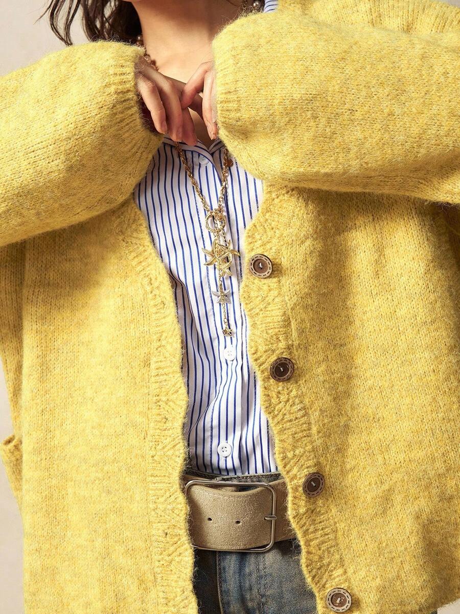 Megeve Oversized Fuzzy Knit Button Front Cardigan