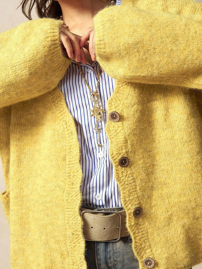 Megeve Oversized Fuzzy Knit Button Front Cardigan