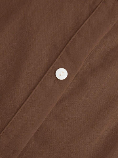 Arabella Classic Collared Button Down Long Sleeve Cotton Shirt - Brown