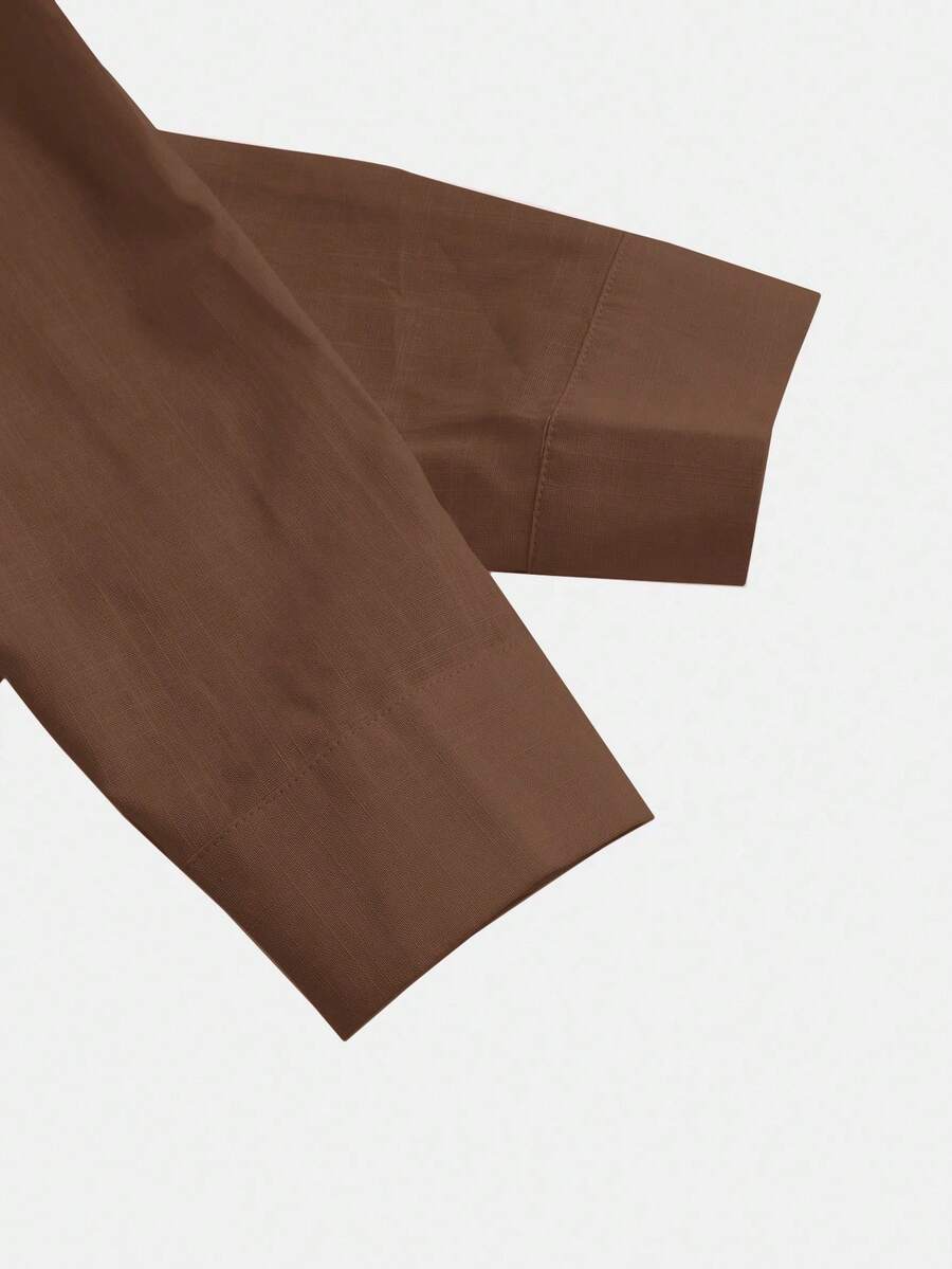Arabella Classic Collared Button Down Long Sleeve Cotton Shirt - Brown