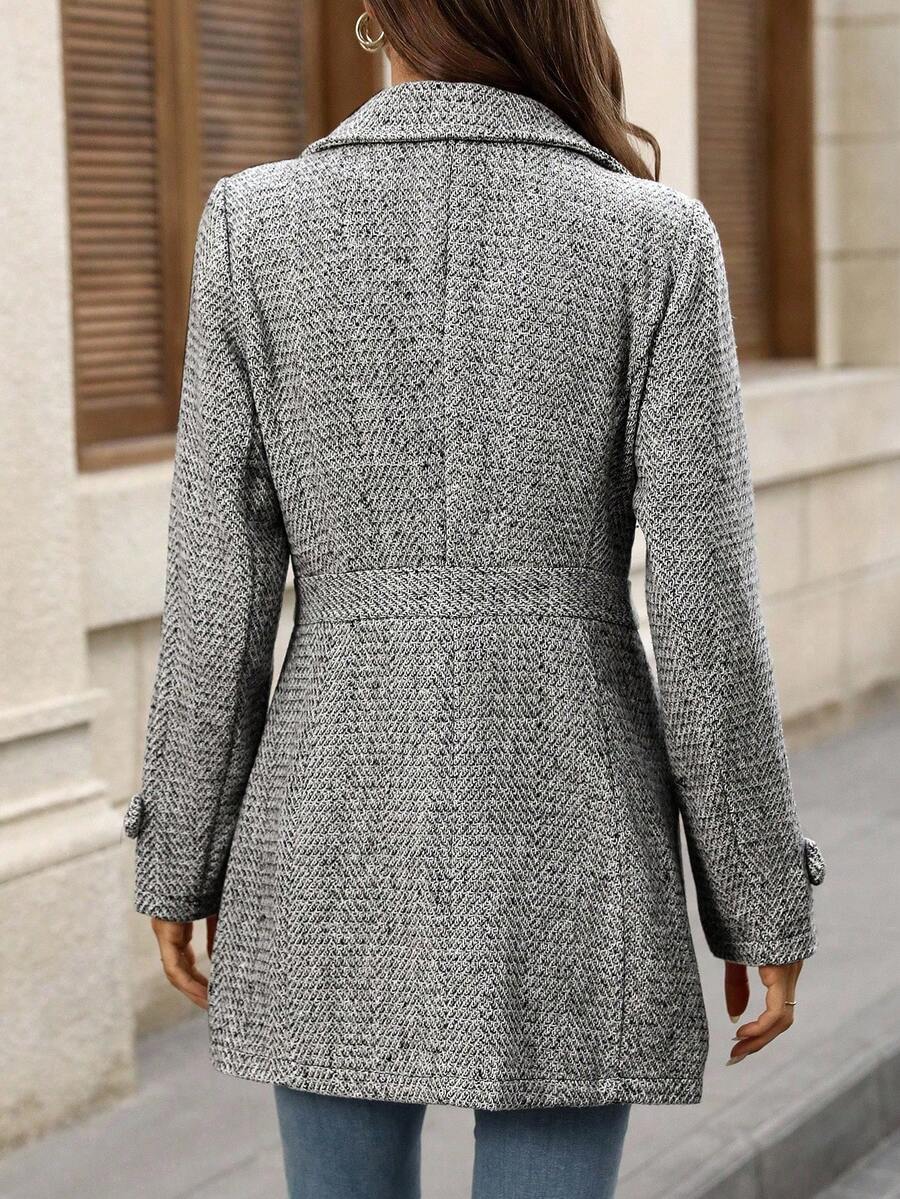 Juliana Single-Breasted Collared Coat with Button Front and Pockets - Light Grey