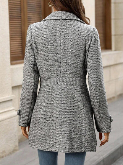 Juliana Single-Breasted Collared Coat with Button Front and Pockets - Light Grey