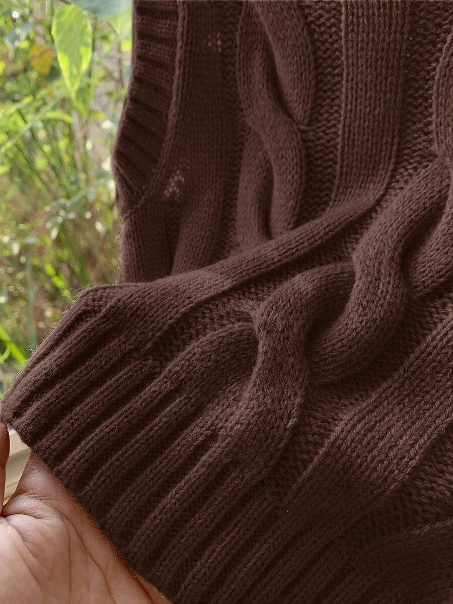 Women's Cropped Cable Knit Sweater Vest, Sleeveless Layering Top for Fall - Coffee Brown