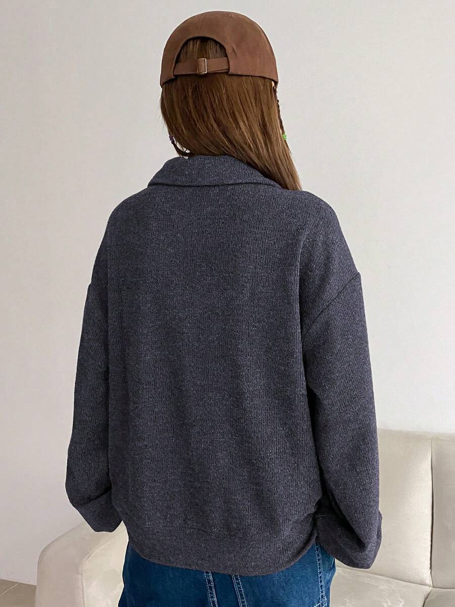 Sylvie Drop Shoulder Half Zip Long Sleeve Sweatshirt - Blue