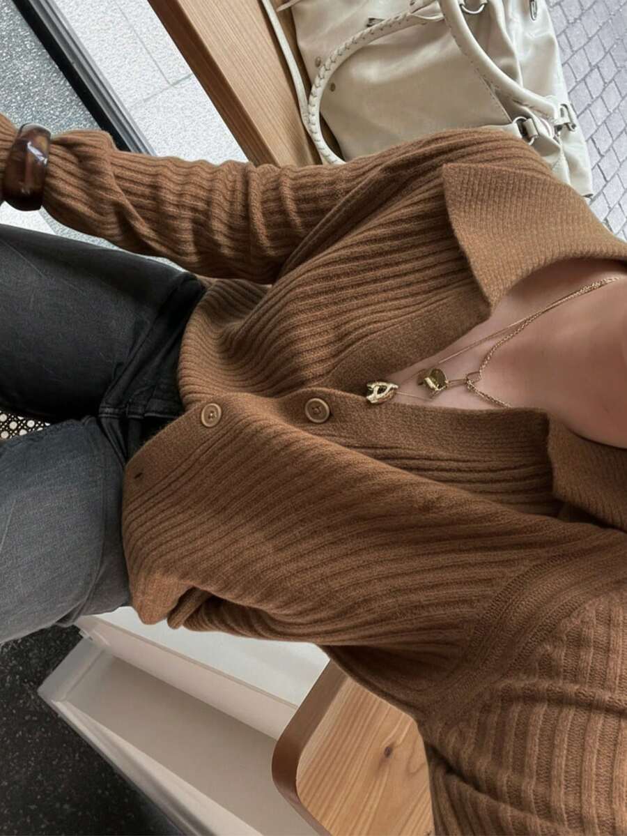 Bavaria Ribbed Knit Collared Button Front Cardigan