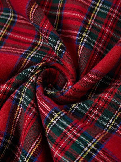 Nuremberg Plaid A Line Midi Dress with V Neck