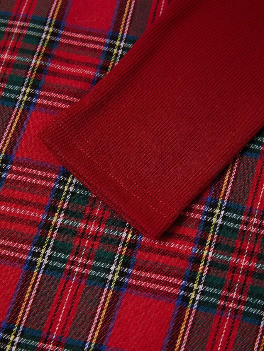 Nuremberg Plaid A Line Midi Dress with V Neck