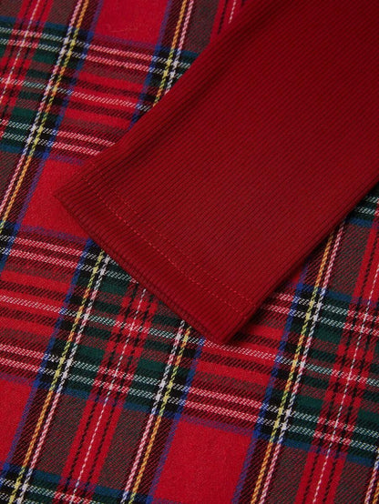 Nuremberg Plaid A Line Midi Dress with V Neck