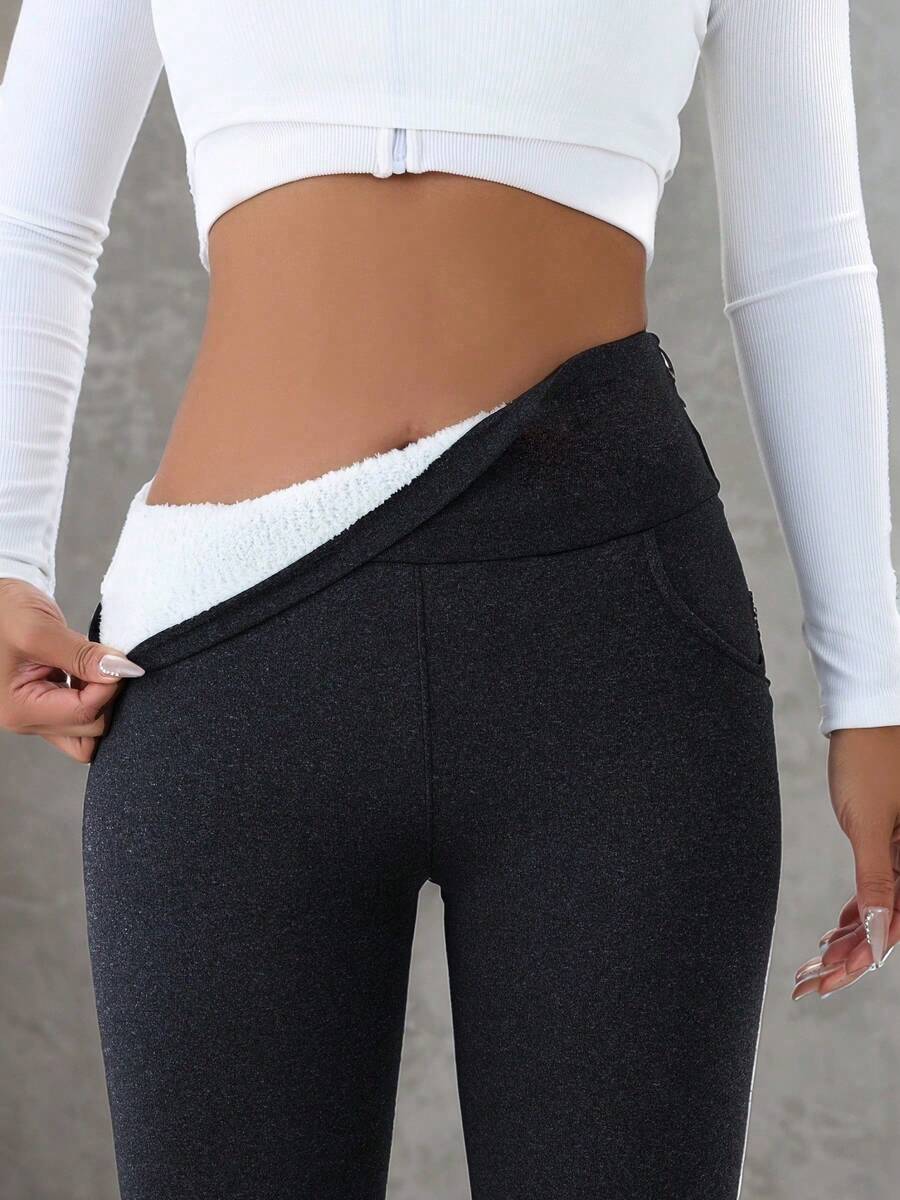 Isolde High Waist Brushed Thermal Leggings with Pockets - Charcoal