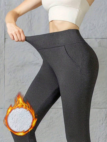 Isolde High Waist Brushed Thermal Leggings with Pockets - Charcoal