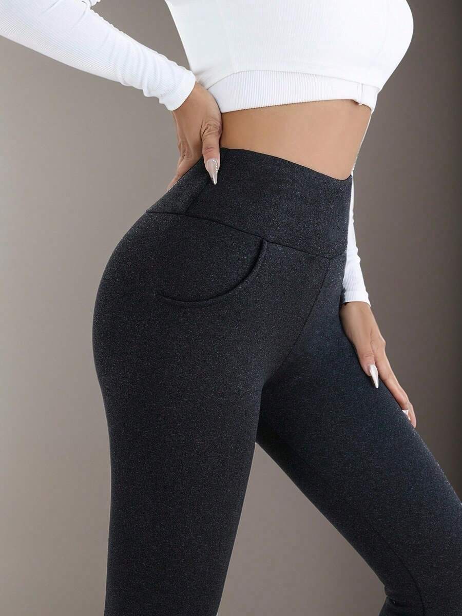 Isolde High Waist Brushed Thermal Leggings with Pockets - Charcoal