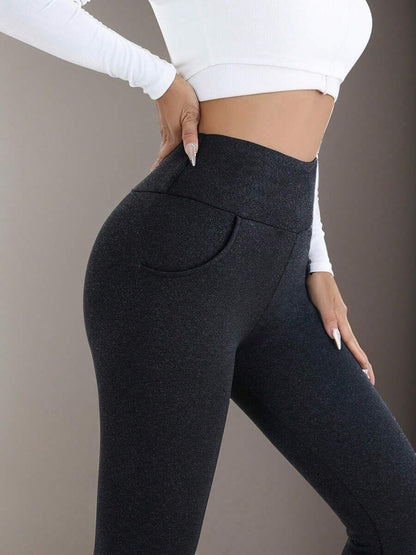 Isolde High Waist Brushed Thermal Leggings with Pockets - Charcoal