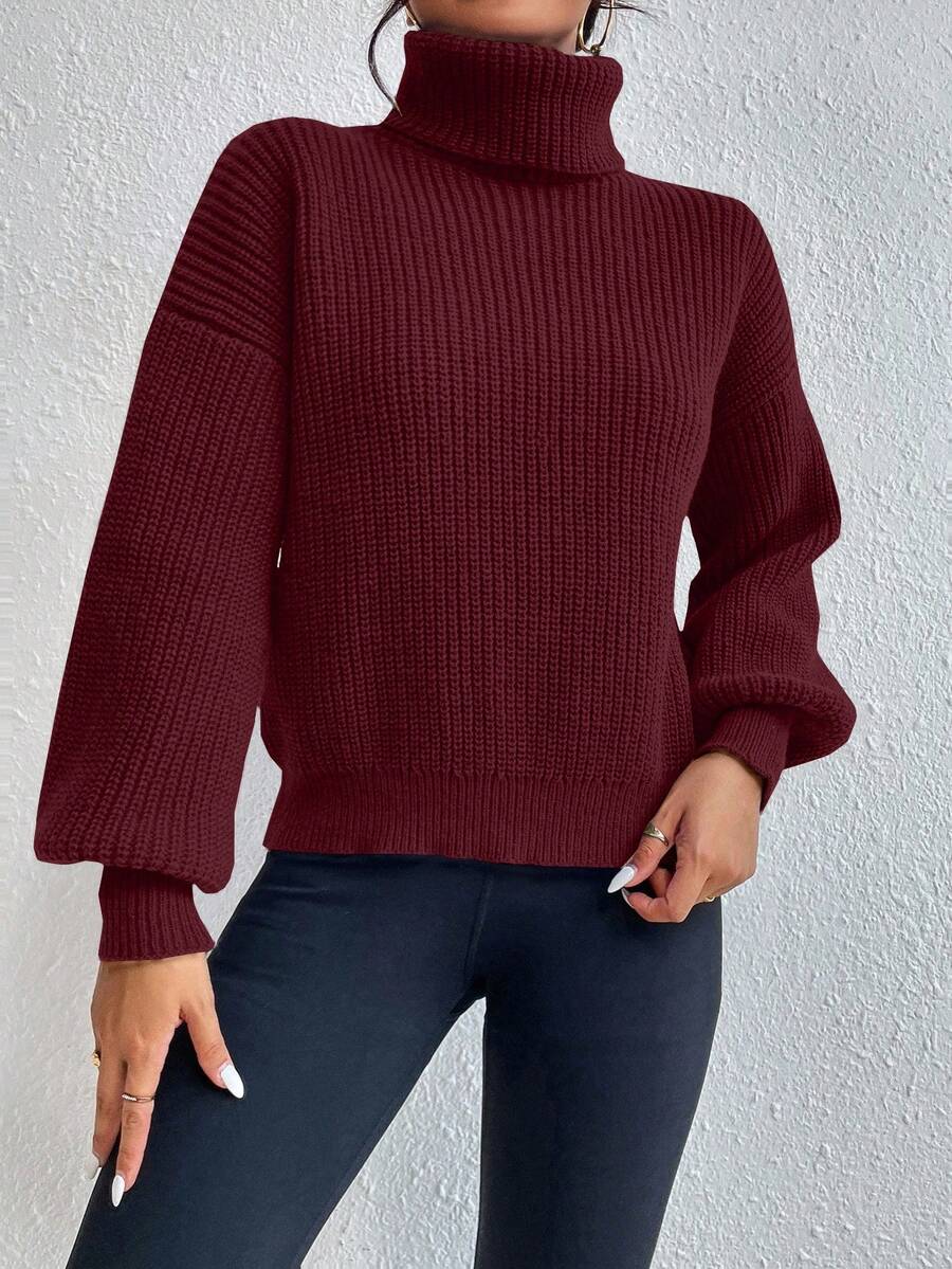 Wilhelmina Rib Knit Turtleneck Drop Shoulder Pullover Sweater - Light Yellow