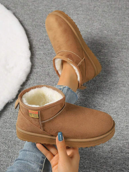Solid Color Snow Boots For Women, Plush Lining Chelsea One-Piece Short Tube Slip-On Fashion Winter Winter Shoes Ankle Boots Mensa