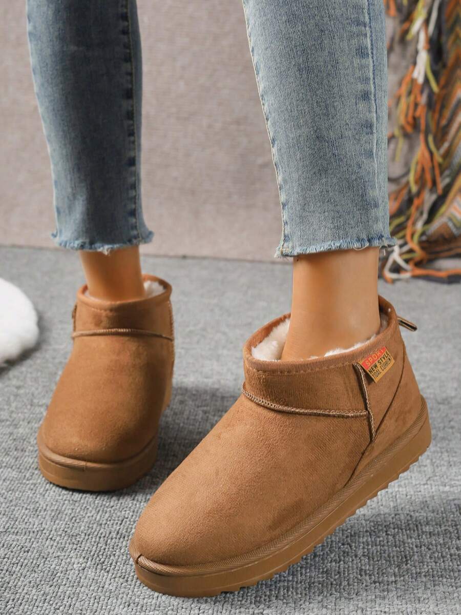 Solid Color Snow Boots For Women, Plush Lining Chelsea One-Piece Short Tube Slip-On Fashion Winter Winter Shoes Ankle Boots Mensa