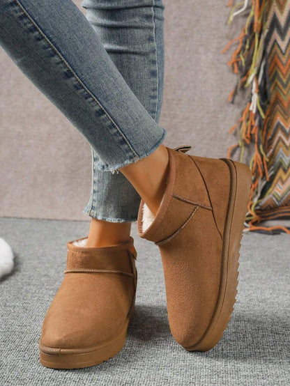 Solid Color Snow Boots For Women, Plush Lining Chelsea One-Piece Short Tube Slip-On Fashion Winter Winter Shoes Ankle Boots Mensa