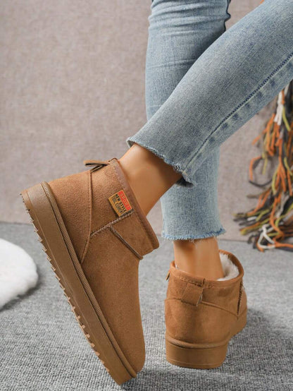 Solid Color Snow Boots For Women, Plush Lining Chelsea One-Piece Short Tube Slip-On Fashion Winter Winter Shoes Ankle Boots Mensa
