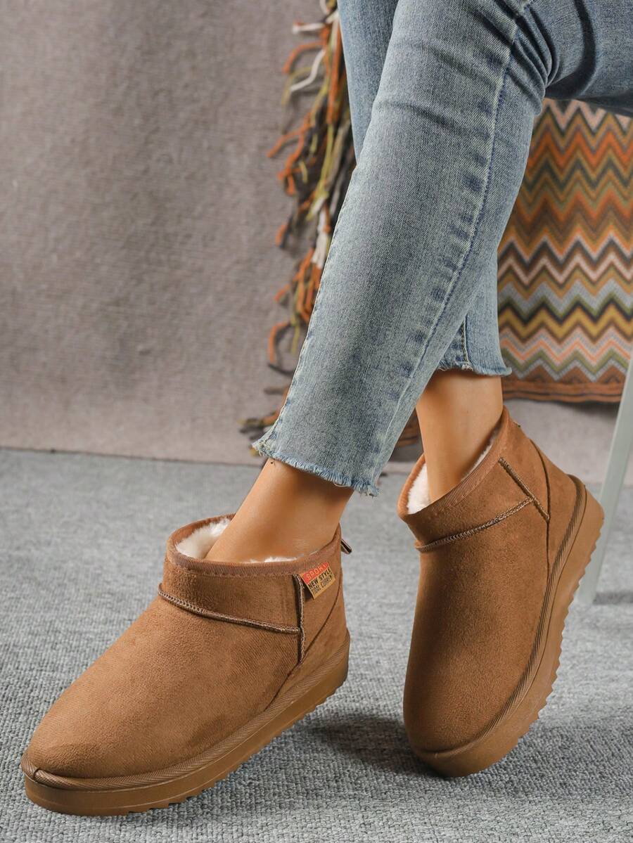 Solid Color Snow Boots For Women, Plush Lining Chelsea One-Piece Short Tube Slip-On Fashion Winter Winter Shoes Ankle Boots Mensa